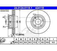 ATE Brake Disc 24.0124-0118.1 for VW Eurovan/Caravelle/Transporter IV