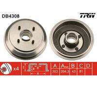TRW Brake Drum DB4308 - Fits Ford Fiesta IV/V & Mazda - UK Stock