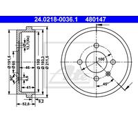 Brake drum 24.0218-0036.1 ATE for VW LUPO I