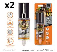 2x New Gorilla Epoxy 5 Minute Resin Adhesive 25ml Clear Gap Filler 2X UK