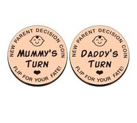 2x New Parent Decision Coin Set - 2PCS Rose Gold Flip Coin for Mum & Dad Turns - Funny Parenting Gift for New Parents, Baby Shower Present, 30mm Metal Coin, 2mm Thick