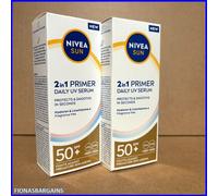 2x NIVEA SUN UV 2 in 1 Primer SPF50+ Face Serum 30ml Daily UV Protection