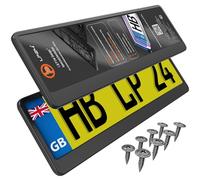 2x Number Plate Holder for Car - License Plate Holder - Black - for UK Registration Plates - 520 x 110 mm - 8 Screws - Universal - Reg Plate Holders - fits for Car Caravan Trailer etc. - 52 x 11 cm