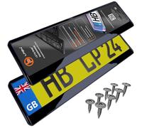 2x Number Plate Holder for Car - License Plate Holder - Black High Gloss - for UK Registration Plates - 520 x 110 mm - 8 Screws - Universal - Reg Plate Holders - fits for Car Caravan Trailer - 52x11cm