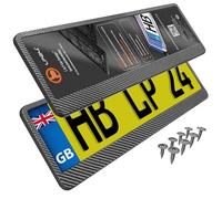 2x Number Plate Holder for Car - License Plate Holder - Carbon Look - for UK Registration Plates - 520 x 110 mm - 8 Screws - Universal - Reg Plate Holders - fits for Car Caravan Trailer - 52 x 11 cm