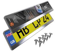 2x Number Plate Holder for Car - License Plate Holder - Chrome brushed - for UK Registration Plates - 520 x 110 mm - 8 Screws - Universal - Reg Plate Holders - fits for Car Caravan Trailer - 52x11 cm