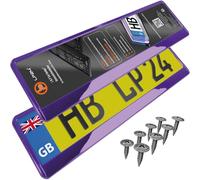 2x Number Plate Holder for Car - License Plate Holder - Purple Chrome - for UK Registration Plates - 520 x 110 mm - 8 Screws - Universal - Reg Plate Holders - fits for Car Caravan Trailer 52 x 11 cm