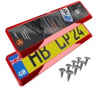 2x Number Plate Holder for Car - License Plate Holder - Red Chrome - for UK Registration Plates - 520 x 110 mm - 8 Screws - Universal - Reg Plate Holders - fits for Car Caravan Trailer 52 x 11 cm