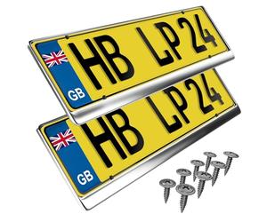 2x Number Plate Holder for Car - License Plate Holder - stainless steel - for UK Registration Plates - 520 x 110 mm - 8 Screws - Universal - Reg Plate Holders - fits for Car Caravan Trailer - 52x11cm
