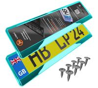 2x Number Plate Holder for Car - License Plate Holder - Turquoise Chrome - for UK Registration Plates - 520 x 110 mm - 8 Screws - Universal - Reg Plate Holders - fits for Car Caravan Trailer 52 x 11cm