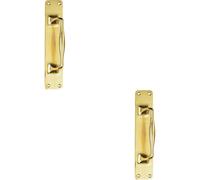2x One Piece Door Pull Handle on Backplate 297mm Length Polished Brass