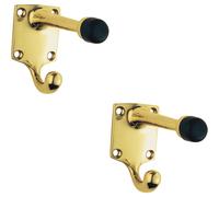 2x One Piece Hat & Coat Hook with Rubber Buffer 88mm Projection Polished Brass