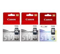 2x Original Canon PG510 Black 1x CL511 Colour Ink Cartridge For MX410 Printers
