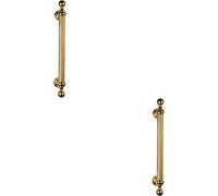 2x Ornate Pull Handle with Reeded Grip 353mm Fixing Centres Polished Brass