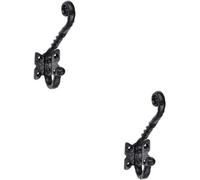 2X Ornate Twisted Hat & Coat Hook On Butterfly Backplate 82mm Proj Black Antique