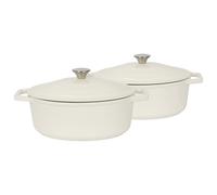 2x Oval Cast Iron Casserole Dishes with Self Basting Lid - 4.68 Litre Argon Tableware Off White One Size