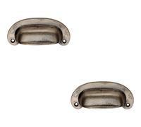 2x Oval Plate Cabinet Cup Handle 106 x 44.5mm 87mm Fixing Centres Pewter