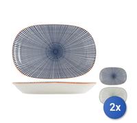 2X Oval Plates H&H Full Decoration Assorted Porcelain 20.5X30.5Cm