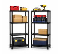 2X Oypla 4 Tier Black Plastic Heavy Duty Shelving Racking Storage Unit