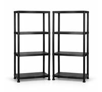 Oypla 2x 4 Tier Black Plastic Heavy Duty Shelving Racking Storage Unit