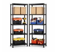 2X Oypla 5 Tier Black Plastic Heavy Duty Shelving Racking Storage Unit