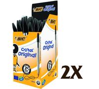 2X Pack of 50X BIC CRISTAL Medium Ball Pens Crystal Biros Ballpoint In Black