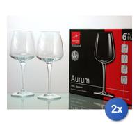 2X Packs 6 Glass Goblets Aurum Burgundy Cl 43 Transparent Bormioli Rocco