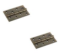 2x PAIR 102 x 67 x 4mm Brass Washered Butt Hinge Antique Brass Internal Door Loops Metallics One Size