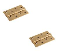 2x PAIR 102 x 67 x 4mm Brass Washered Butt Hinge Satin Brass Internal Door