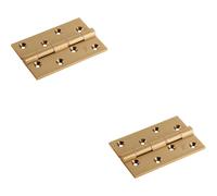 2x PAIR 102 x 67 x 4mm Brass Washered Butt Hinge Satin Brass Internal Door Loops Metallics One Size