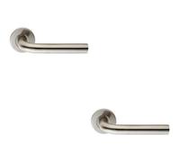 2X Pair 19mm Straight Round Bar Handle On Round Rose Concealed Fix Satin Steel