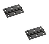 2x PAIR 76 x 50 x 2.5mm Brass Washered Butt Hinge Matt Black Internal Door Loops Black One Size