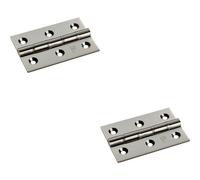 2x PAIR 76 x 50 x 2.5mm Brass Washered Butt Hinge Polished Nickel Internal Door Loops Metallics One Size