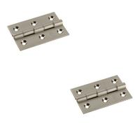 Loops 2x PAIR 76 x 50 x 2.5mm Brass Washered Butt Hinge Satin Nickel Internal Door in Metallics Loops Metallics