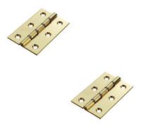 2x PAIR 76 x 50 x 2.5mm Double Steel Washered Butt Hinge Polished Brass Door Loops Metallics One Size
