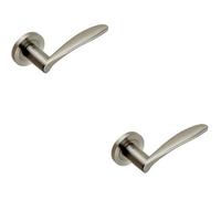 2X Pair Angular Design Curved Handle Concealed Fix Round Rose Satin Steel