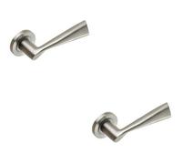 2X Pair Angular Design Handle On Round Rose Concealed Fix Satin Stainless Steel
