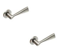 2x PAIR Angular Design Handle on Round Rose Concealed Fix Satin Stainless Steel