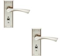 2x PAIR Angular Lever on Bathroom Backplate Door Handle 150 x 50mm Satin Nickel