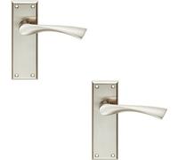 2X Pair Angular Lever On Latch Backplate Door Handle 150 X 50mm Satin Nickel