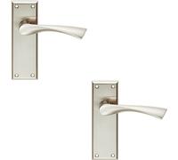 2x PAIR Angular Lever on Latch Backplate Door Handle 150 x 50mm Satin Nickel