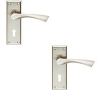 2x PAIR Angular Lever on Lock Backplate Door Handle 150 x 50mm Satin Nickel