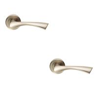 2x PAIR Angular Twisted Handle on Round Rose Concealed Fix Satin Nickel