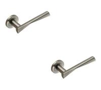 2x PAIR Angular Twisted Lever on Round Rose Concealed Fix Satin Stainless Steel