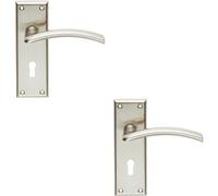 2x PAIR Arched Lever on Lock Backplate Door Handle 150 x 50mm Satin Nickel