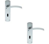 2x PAIR Arched Lever on Lock Backplate Door Handle 170 x 42mm Satin Chrome