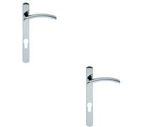 2x PAIR Arched Lever on Narrow Euro Lock Backpalte 220 x 26mm Polished Chrome