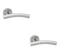 2x PAIR Arched Round Bar Handle on Round Rose Concealed Fix Polished Steel