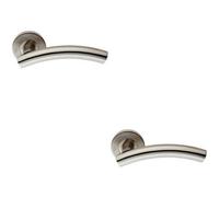 2x PAIR Arched Round Bar Handle on Round Rose Concealed Fix Satin Steel