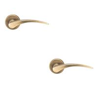 2x PAIR Arched Tapered Handle on Round Rose Concealed Fix Antique Brass